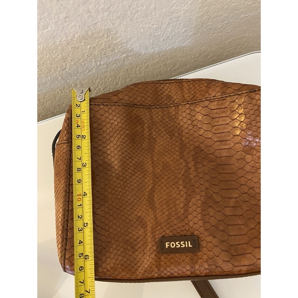 Fossil Croc Leather Effect Messenger Bag Baked Clay Tan And Brown Crossbody - Picture 16 of 16